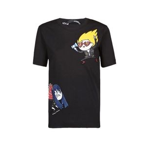 Rare Love Moschino Womens Size 4 Black Graphic Embroidered Tee